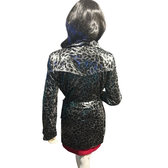 Calvin Klein Black and Gray Animal Print Double Breasted Rain Jacket Size M - Picture 5 of 5